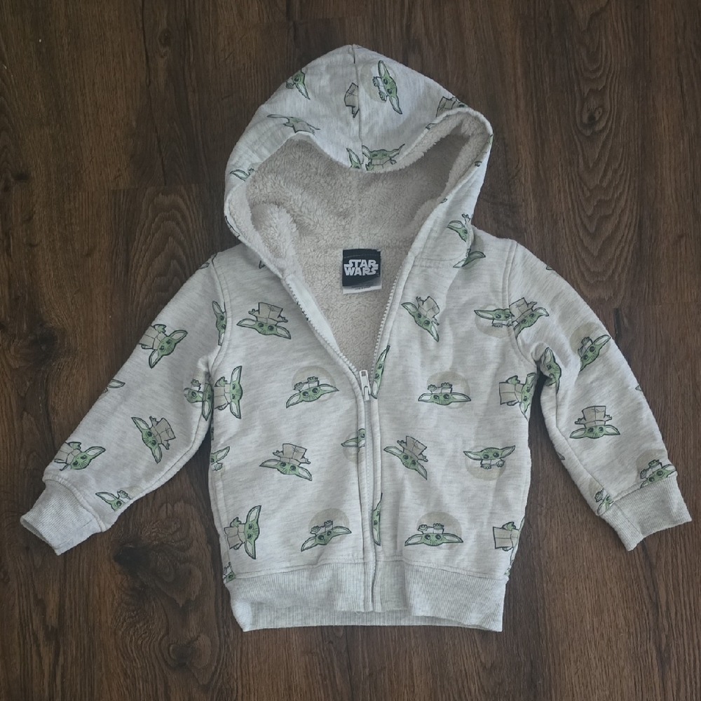 Star Wars Kids Hoodie - Light Gray with Green Yoda Print
